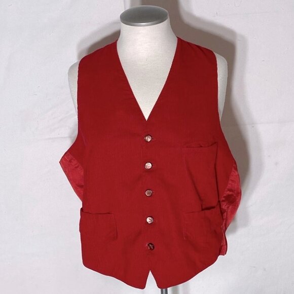 Vintage Red Corduroy Vest L - Picture 2 of 10